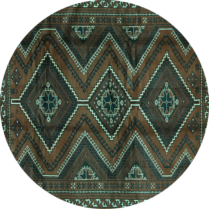 Round Southwestern Turquoise Country Rug, tr3632turq