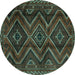 Round Southwestern Turquoise Country Rug, tr3632turq