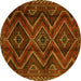 Round Machine Washable Southwestern Yellow Country Rug, wshtr3632yw