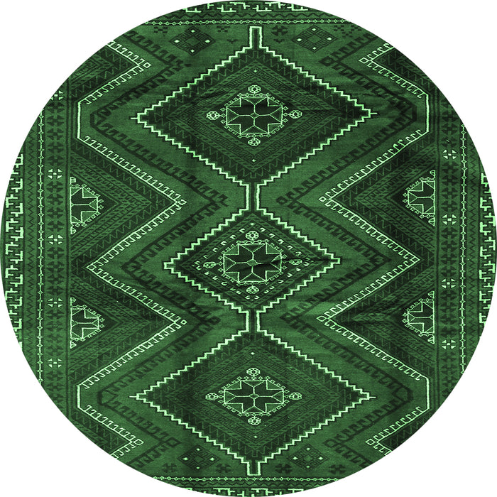 Round Southwestern Emerald Green Country Rug, tr3632emgrn