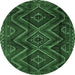 Round Southwestern Emerald Green Country Rug, tr3632emgrn