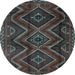 Round Southwestern Light Blue Country Rug, tr3632lblu