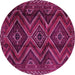 Round Machine Washable Southwestern Pink Country Rug, wshtr3632pnk