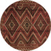 Round Southwestern Brown Country Rug, tr3632brn