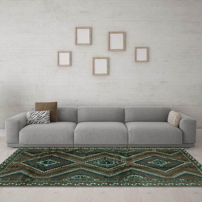 Machine Washable Southwestern Turquoise Country Area Rugs in a Living Room,, wshtr3632turq