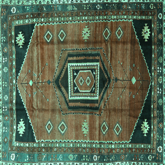 Square Machine Washable Persian Turquoise Traditional Area Rugs, wshtr3633turq