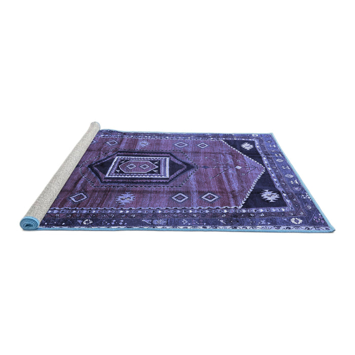 Sideview of Machine Washable Persian Blue Traditional Rug, wshtr3633blu