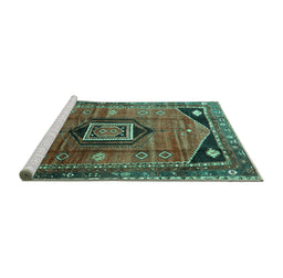 Sideview of Machine Washable Persian Turquoise Traditional Area Rugs, wshtr3633turq
