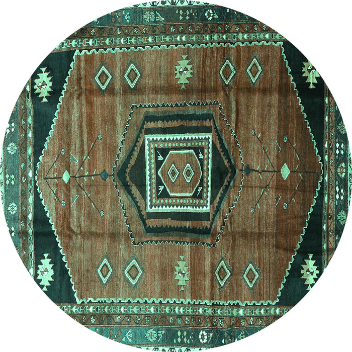 Round Persian Turquoise Traditional Rug, tr3633turq