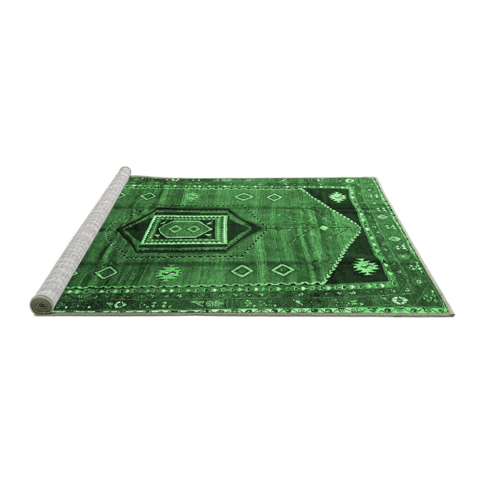 Sideview of Machine Washable Persian Emerald Green Traditional Area Rugs, wshtr3633emgrn