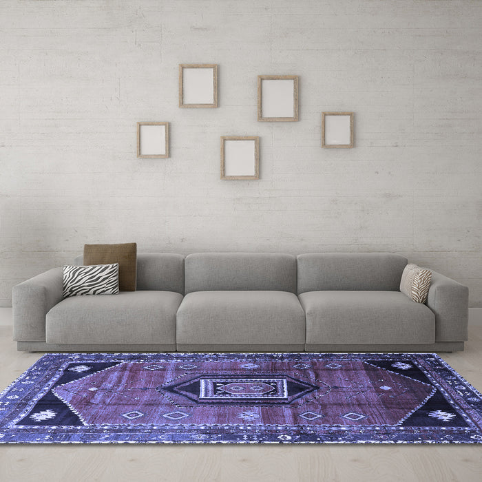 Machine Washable Persian Blue Traditional Rug in a Living Room, wshtr3633blu