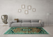 Machine Washable Persian Turquoise Traditional Area Rugs in a Living Room,, wshtr3633turq