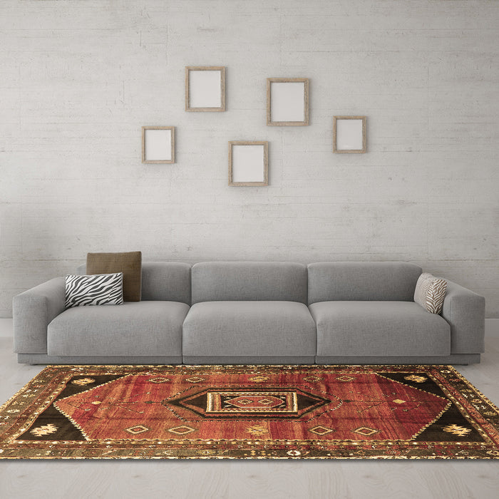 Machine Washable Persian Brown Traditional Rug in a Living Room,, wshtr3633brn