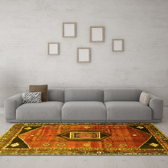Machine Washable Persian Yellow Traditional Rug in a Living Room, wshtr3633yw