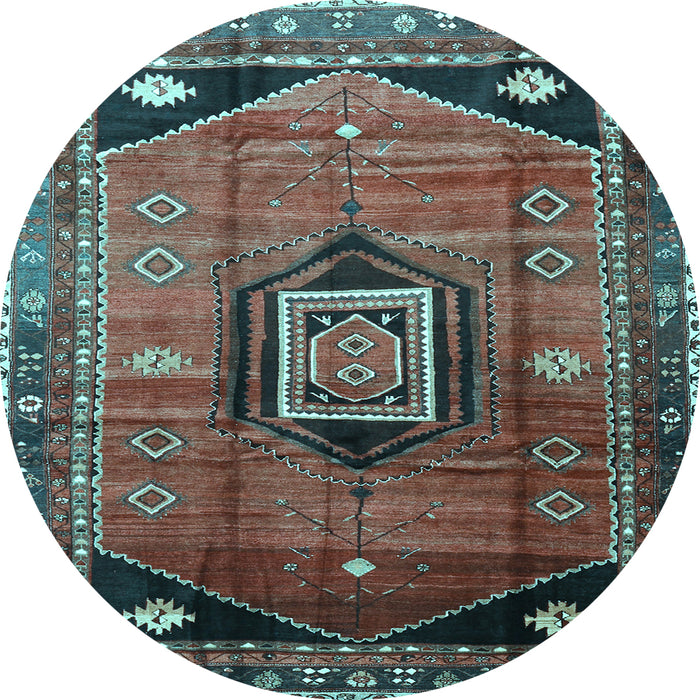 Round Machine Washable Persian Light Blue Traditional Rug, wshtr3633lblu