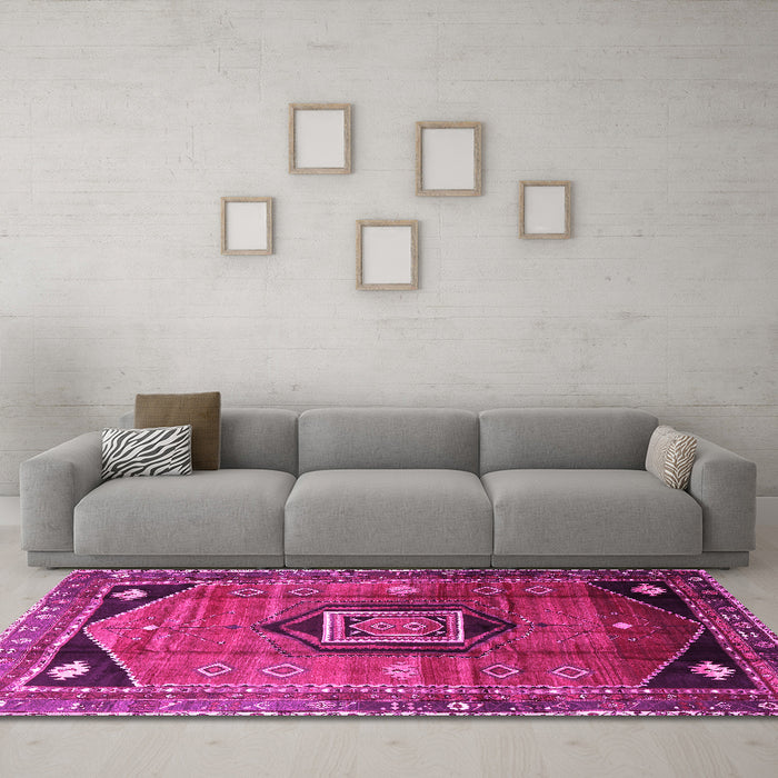 Machine Washable Persian Pink Traditional Rug in a Living Room, wshtr3633pnk