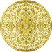 Round Machine Washable Persian Yellow Traditional Rug, wshtr3634yw