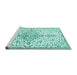 Sideview of Machine Washable Persian Turquoise Traditional Area Rugs, wshtr3634turq