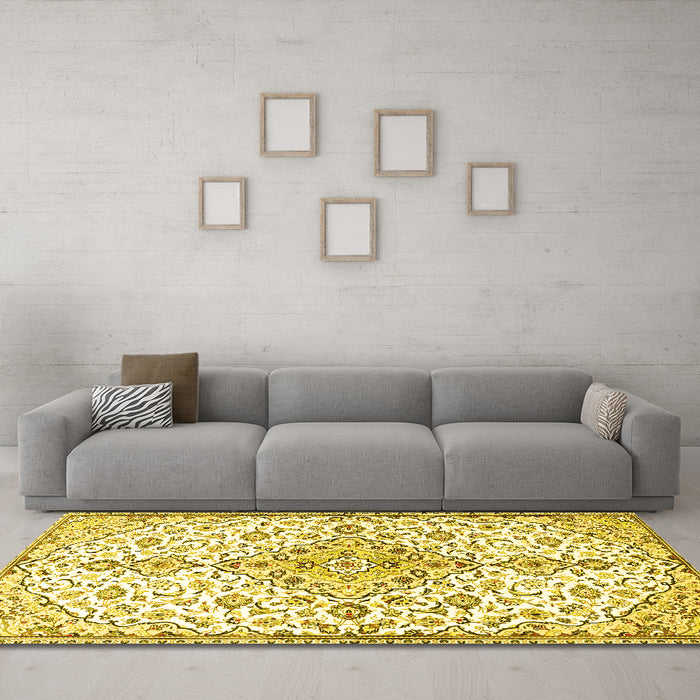 Machine Washable Persian Yellow Traditional Rug in a Living Room, wshtr3634yw
