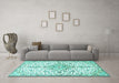 Machine Washable Persian Turquoise Traditional Area Rugs in a Living Room,, wshtr3634turq