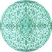 Round Machine Washable Persian Turquoise Traditional Area Rugs, wshtr3634turq