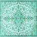 Square Machine Washable Persian Turquoise Traditional Area Rugs, wshtr3634turq