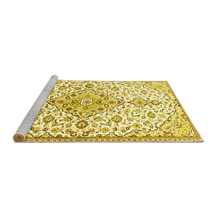Sideview of Machine Washable Persian Yellow Traditional Rug, wshtr3634yw