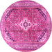 Round Machine Washable Persian Pink Traditional Rug, wshtr3635pnk