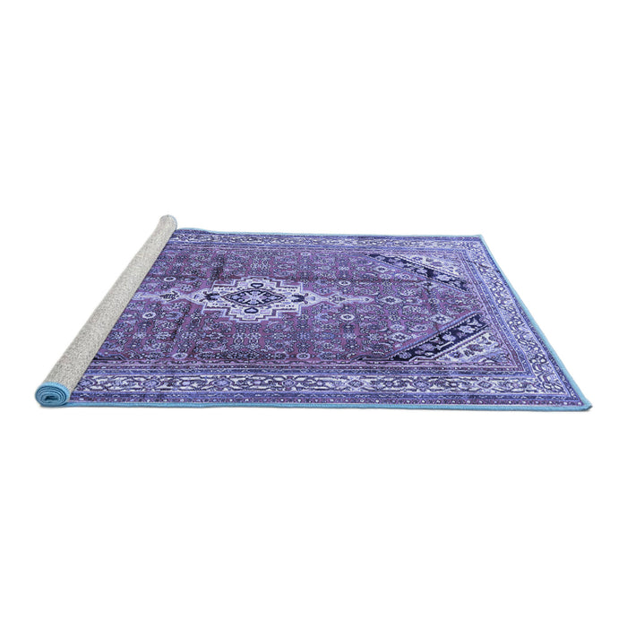 Sideview of Machine Washable Persian Blue Traditional Rug, wshtr3635blu