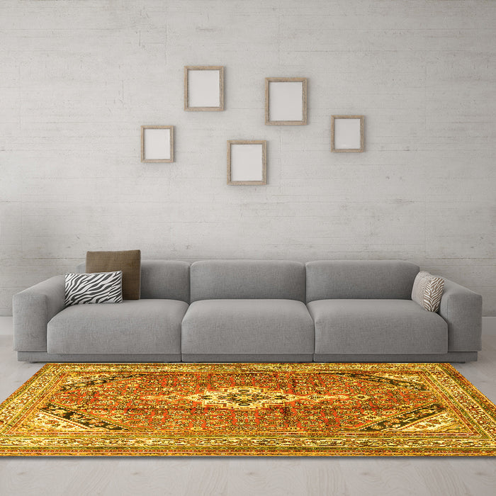 Machine Washable Persian Yellow Traditional Rug in a Living Room, wshtr3635yw