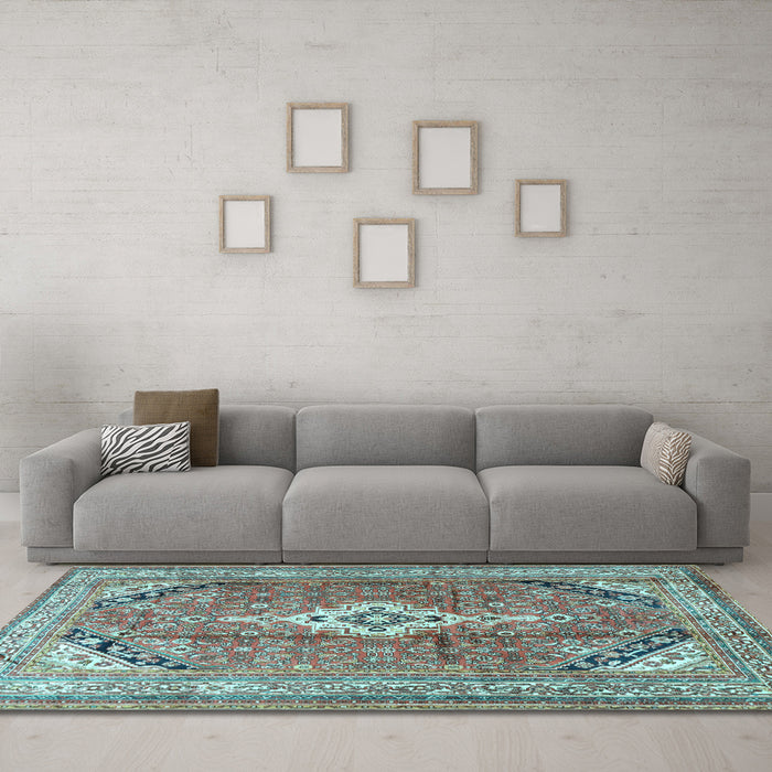 Machine Washable Persian Light Blue Traditional Rug in a Living Room, wshtr3635lblu