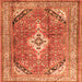 Round Machine Washable Persian Orange Traditional Area Rugs, wshtr3635org