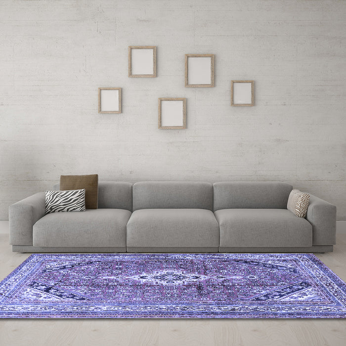 Machine Washable Persian Blue Traditional Rug in a Living Room, wshtr3635blu