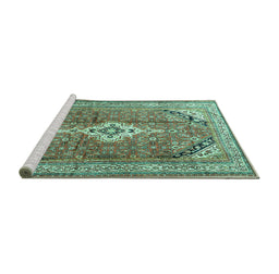 Sideview of Machine Washable Persian Turquoise Traditional Area Rugs, wshtr3635turq