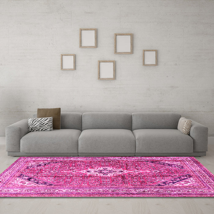 Machine Washable Persian Pink Traditional Rug in a Living Room, wshtr3635pnk