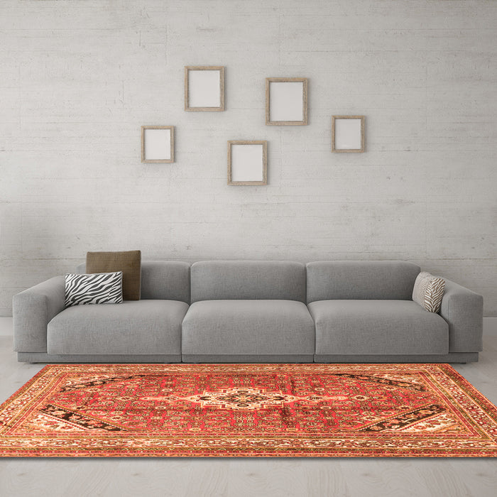 Machine Washable Persian Orange Traditional Area Rugs in a Living Room, wshtr3635org