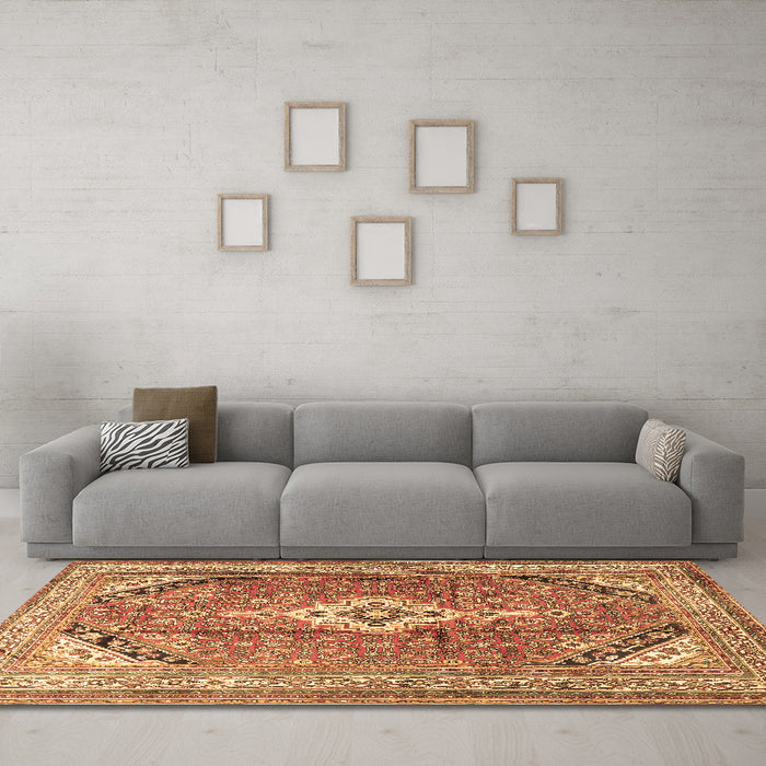 Machine Washable Persian Brown Traditional Rug in a Living Room,, wshtr3635brn