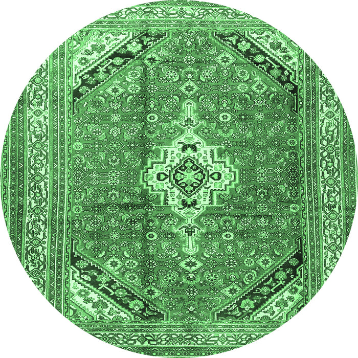 Round Machine Washable Persian Emerald Green Traditional Area Rugs, wshtr3635emgrn