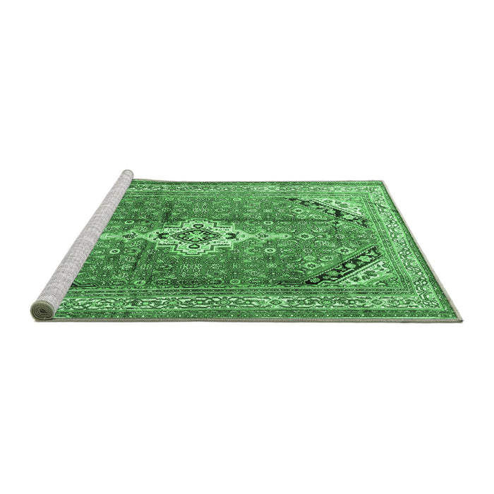 Sideview of Machine Washable Persian Emerald Green Traditional Area Rugs, wshtr3635emgrn