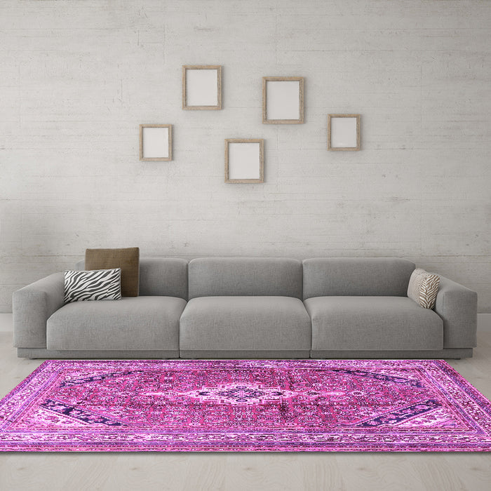 Machine Washable Persian Purple Traditional Area Rugs in a Living Room, wshtr3635pur