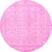 Round Machine Washable Persian Pink Traditional Rug, wshtr3636pnk