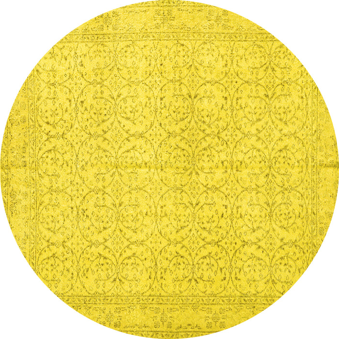 Round Persian Yellow Traditional Rug, tr3636yw