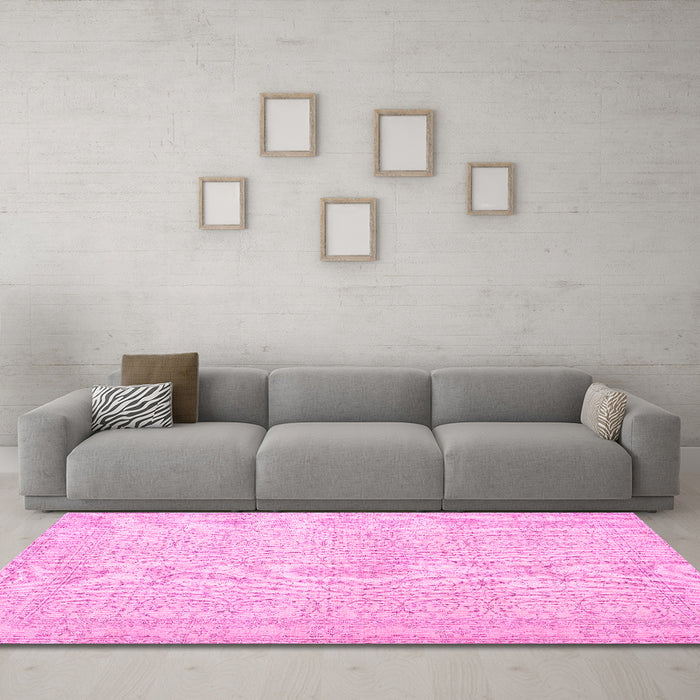 Machine Washable Persian Pink Traditional Rug in a Living Room, wshtr3636pnk