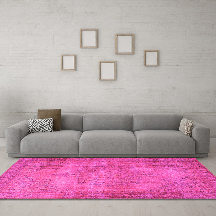 Machine Washable Persian Pink Traditional Rug in a Living Room, wshtr3637pnk
