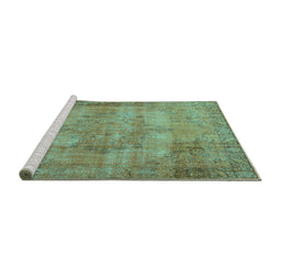 Sideview of Machine Washable Persian Turquoise Traditional Area Rugs, wshtr3637turq