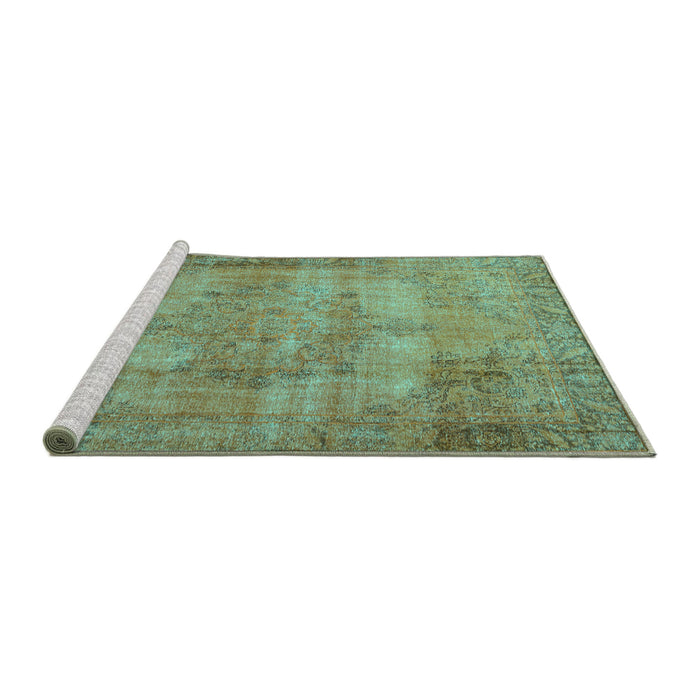 Sideview of Machine Washable Persian Turquoise Traditional Area Rugs, wshtr3637turq