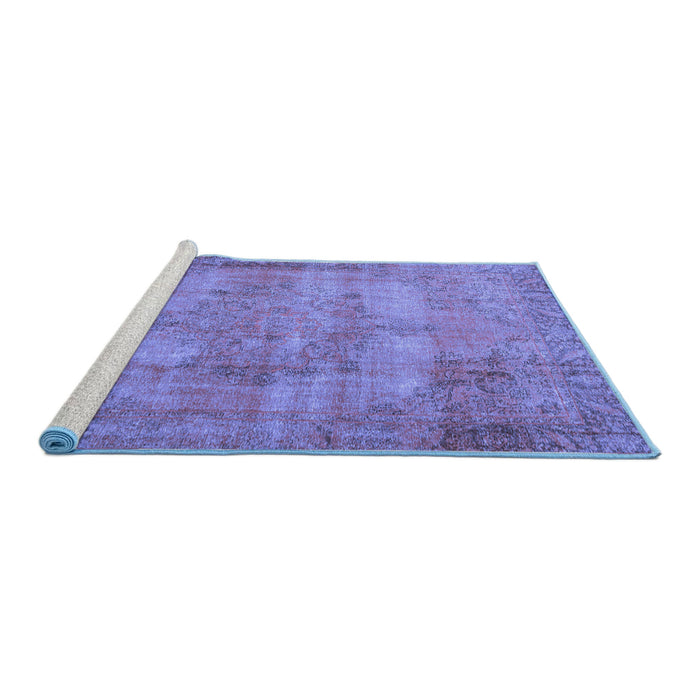 Sideview of Machine Washable Persian Blue Traditional Rug, wshtr3637blu