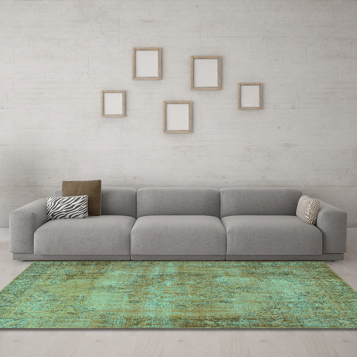 Machine Washable Persian Turquoise Traditional Area Rugs in a Living Room,, wshtr3637turq