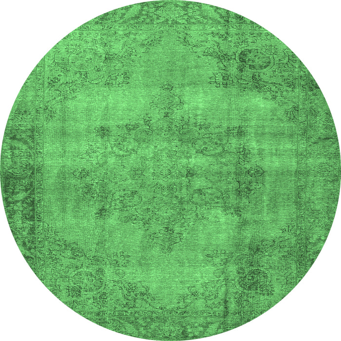 Round Machine Washable Persian Emerald Green Traditional Area Rugs, wshtr3637emgrn