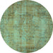 Round Persian Turquoise Traditional Rug, tr3637turq